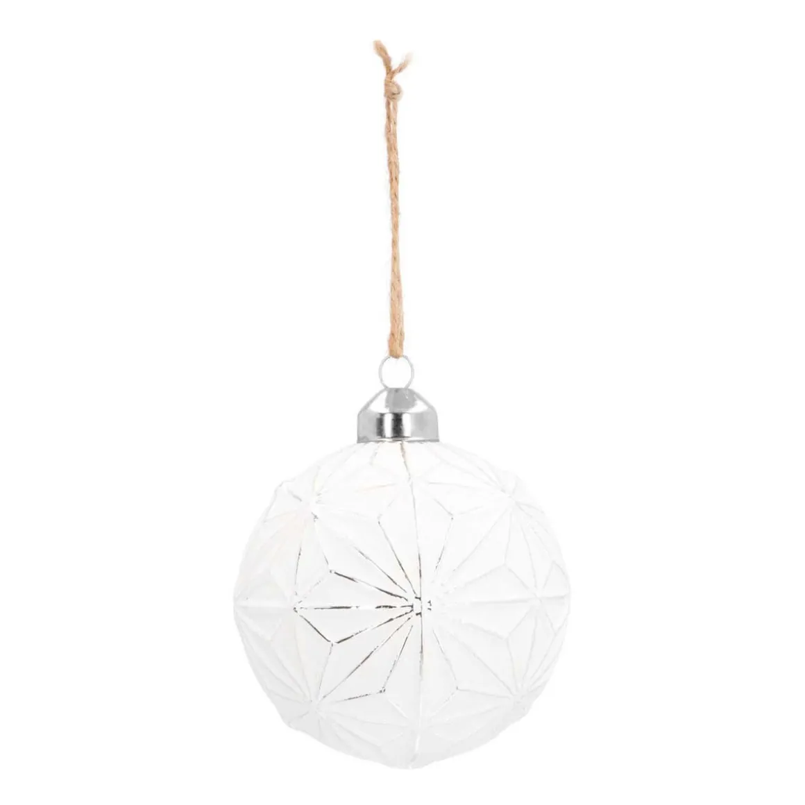 Luxury Glass Christmas Bauble Geometric Snowflakes 8 Cm White