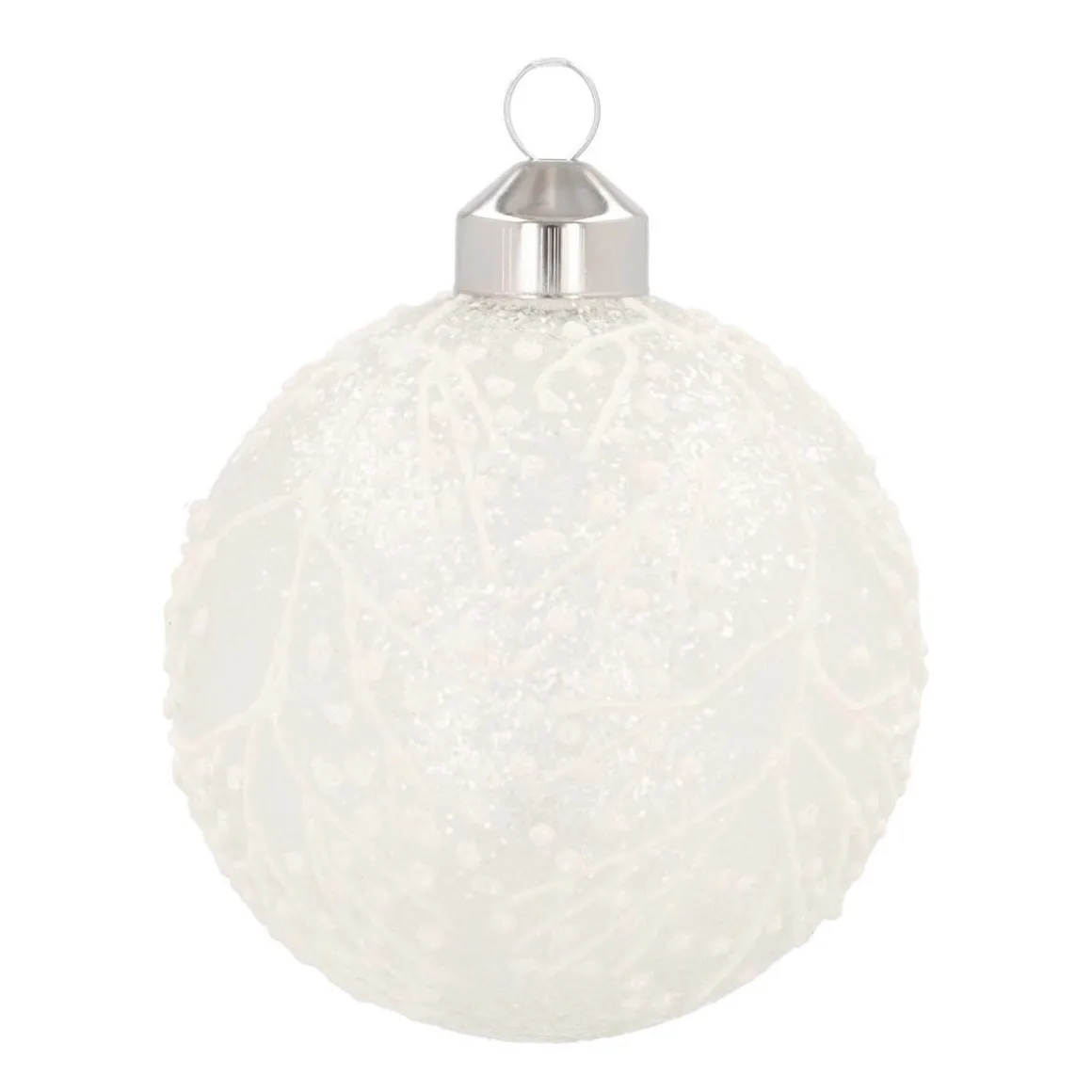 Luxury Glass Christmas Bauble Ice Flowers 8 Cm Milk White