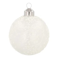 Luxury Glass Christmas Bauble Ice Flowers 8 Cm Milk White