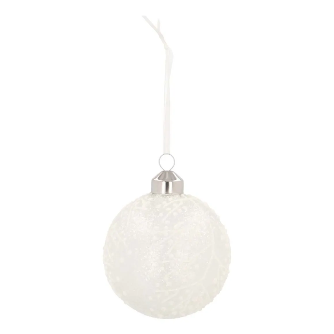 Luxury Glass Christmas Bauble Ice Flowers 8 Cm Milk White