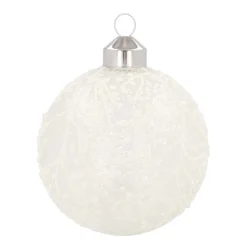 Luxury Glass Christmas Bauble Ice Flowers 8 Cm Milk White