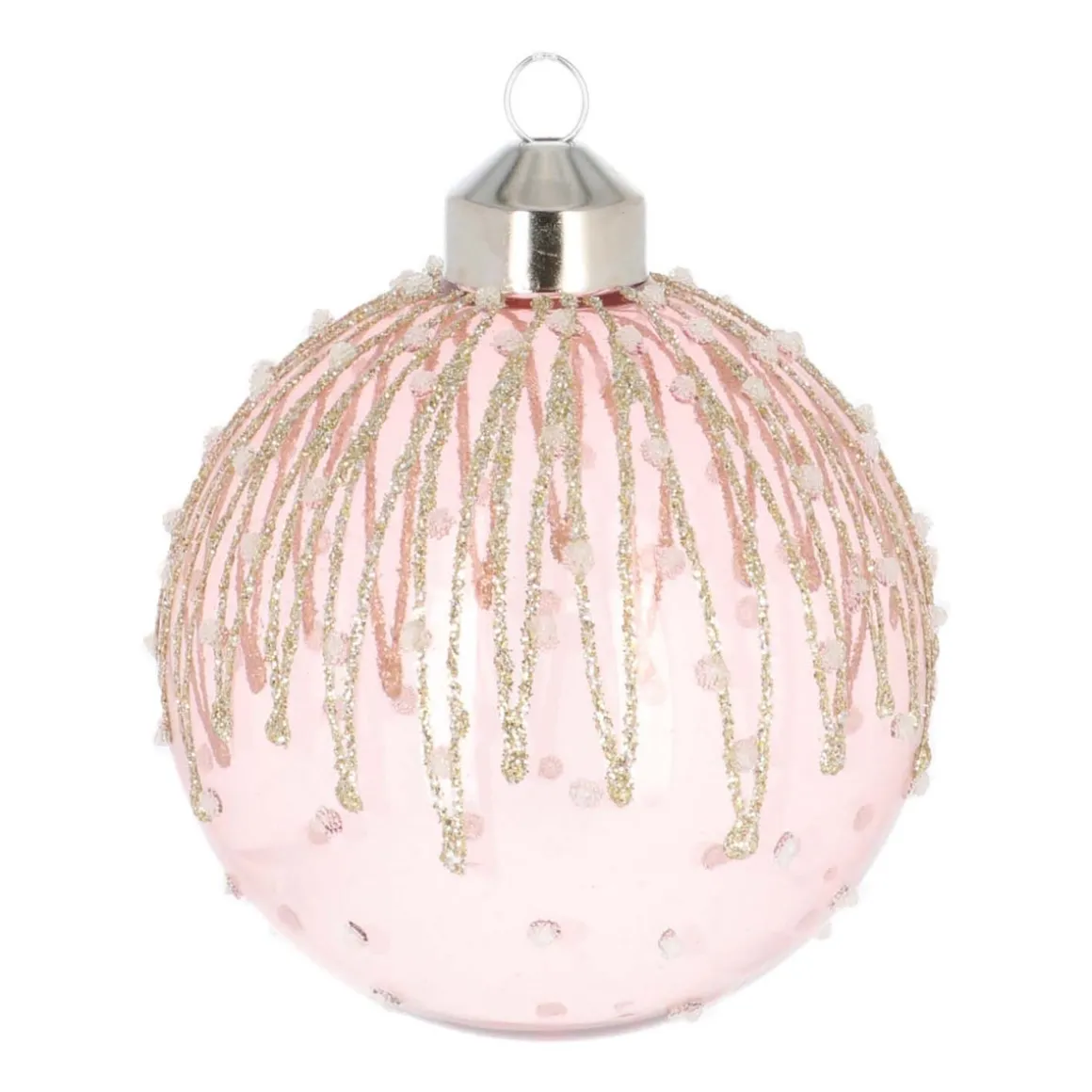 Luxury Glass Christmas Bauble With Icicles 8 Cm Transparant Pink