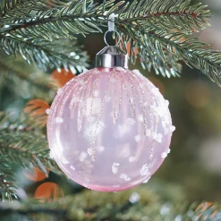 Luxury Glass Christmas Bauble With Icicles 8 Cm Transparant Pink