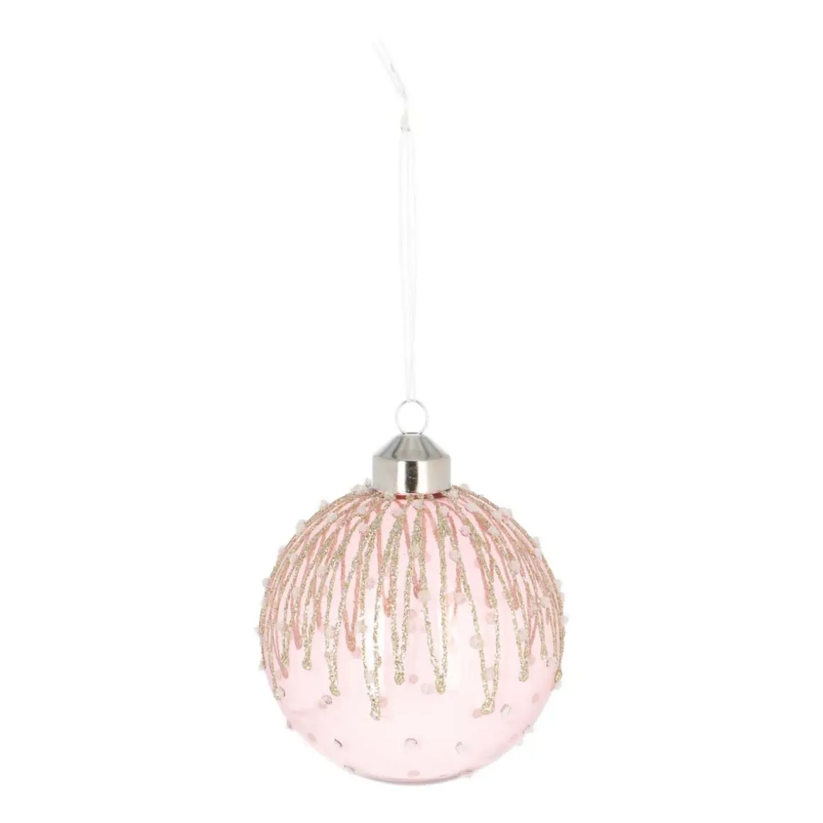 Luxury Glass Christmas Bauble With Icicles 8 Cm Transparant Pink