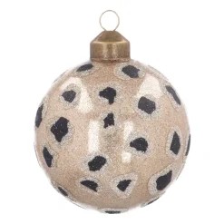 Luxury Glass Christmas Bauble With Leopard Print 8 Cm Light Gold