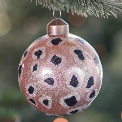 Luxury Glass Christmas Bauble With Leopard Print 8 Cm Light Gold