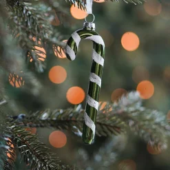 Luxury Glass Hanger Candy Cane 12cm Green White
