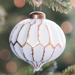 Luxury Glass Onion Christmas Bauble Geometric 8 Cm White-champagne