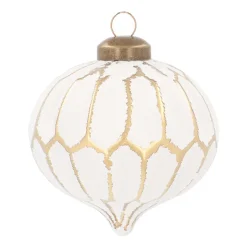 Luxury Glass Onion Christmas Bauble Geometric 8 Cm White-champagne