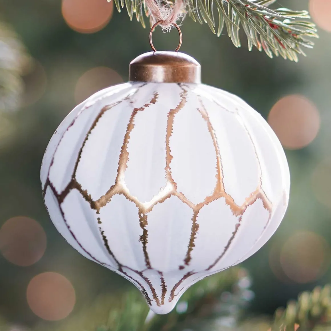 Luxury Glass Onion Christmas Bauble Geometric 8 Cm White-champagne