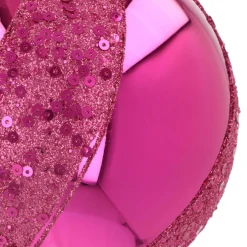 Luxury Glitter Swirl Bauble | Glass | Fuchsia | 10cm