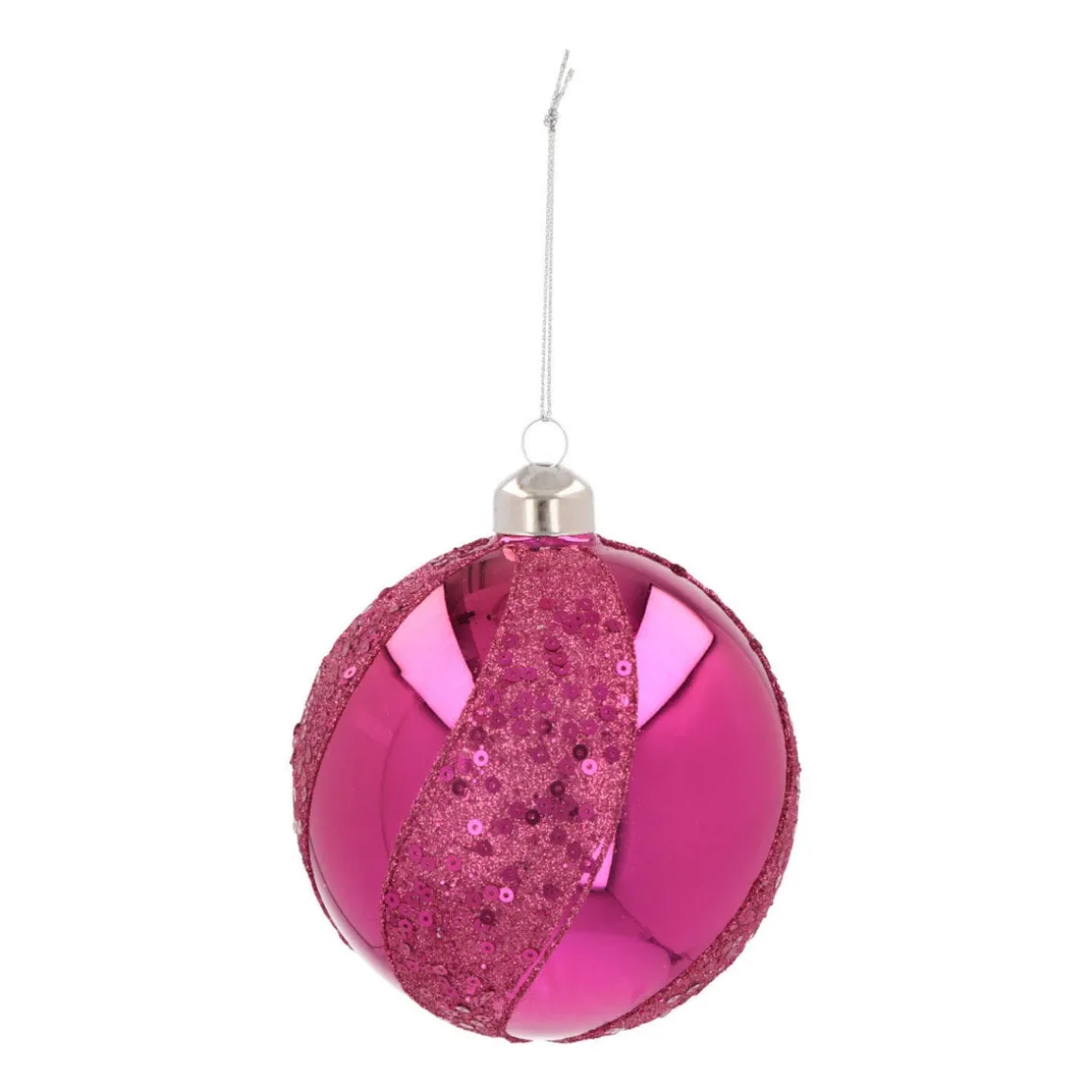 Luxury Glitter Swirl Bauble | Glass | Fuchsia | 10cm