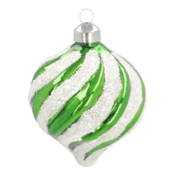 Luxury Onion-Shaped Christmas Bauble With Swirl | Glass | Green-White | 8cm