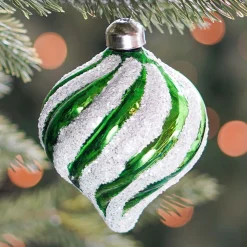 Luxury Onion-Shaped Christmas Bauble With Swirl | Glass | Green-White | 8cm