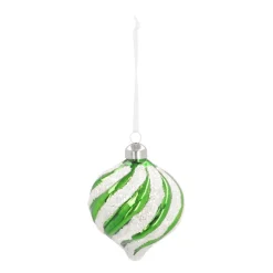 Luxury Onion-Shaped Christmas Bauble With Swirl | Glass | Green-White | 8cm
