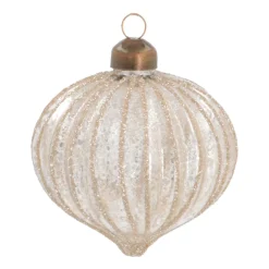 Luxury Onion-Shaped Crackle Christmas Bauble | Glass | Champagne | 8cm