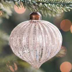 Luxury Onion-Shaped Crackle Christmas Bauble | Glass | Champagne | 8cm