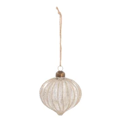 Luxury Onion-Shaped Crackle Christmas Bauble | Glass | Champagne | 8cm