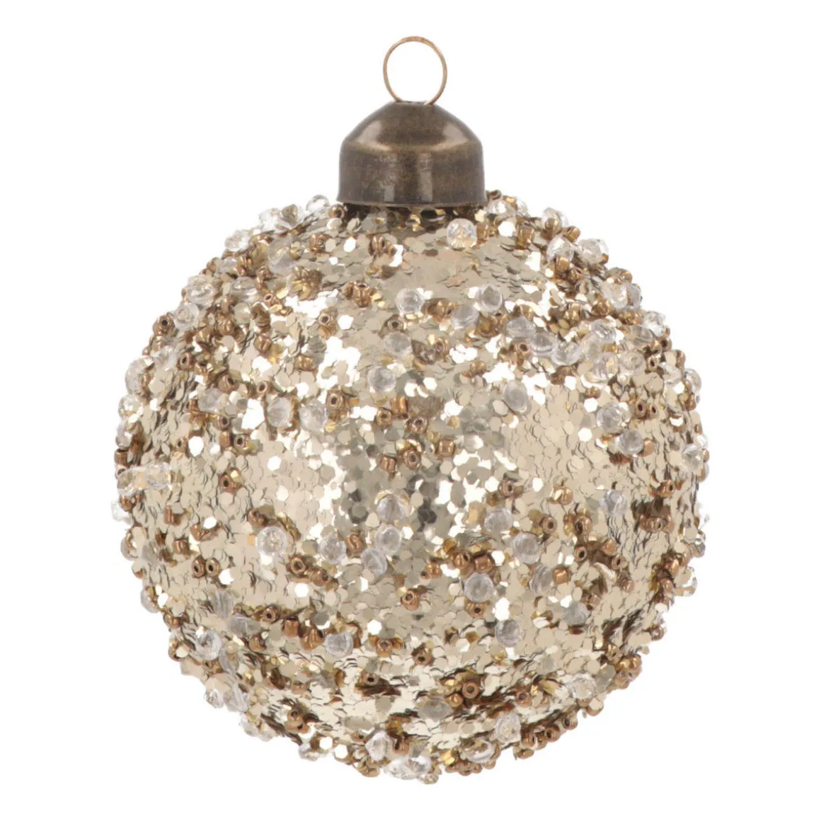 Luxury Sequin Bauble | Glass | Taupe | 8cm