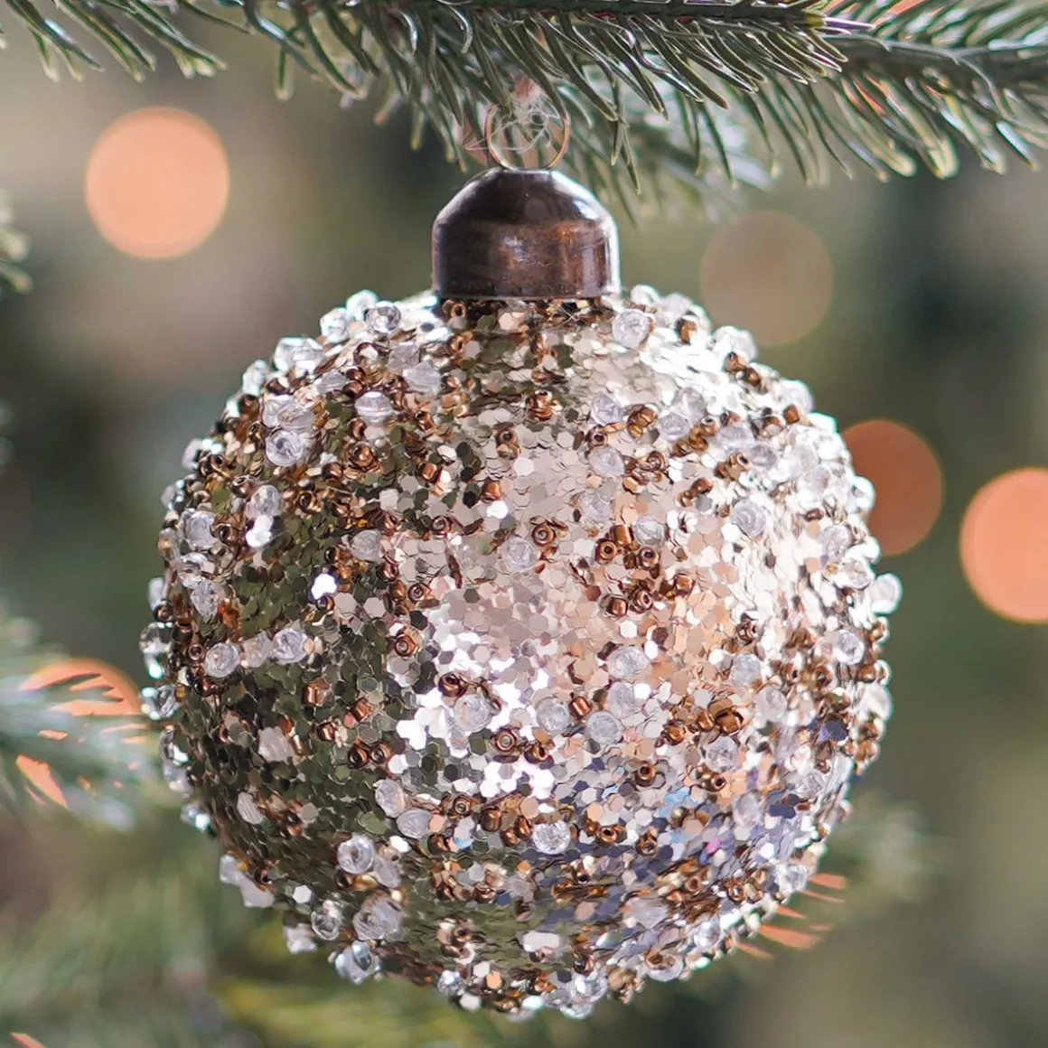 Luxury Sequin Bauble | Glass | Taupe | 8cm