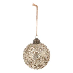 Luxury Sequin Bauble | Glass | Taupe | 8cm