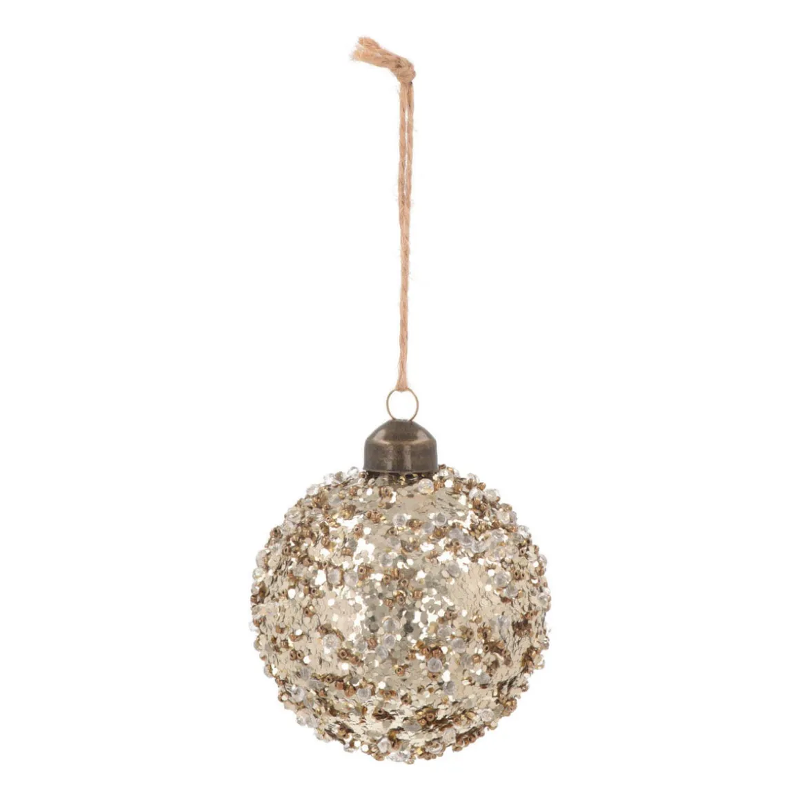 Luxury Sequin Bauble | Glass | Taupe | 8cm