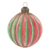 Luxury Striped Frost Bauble | Glass | Green-Red | 8cm