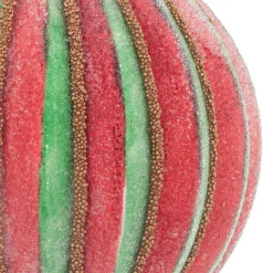 Luxury Striped Frost Bauble | Glass | Green-Red | 8cm