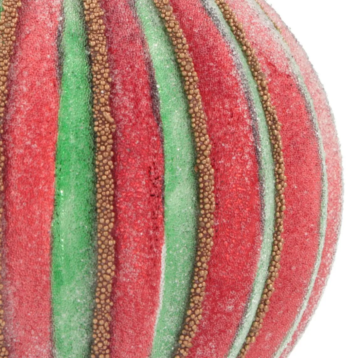 Luxury Striped Frost Bauble | Glass | Green-Red | 8cm