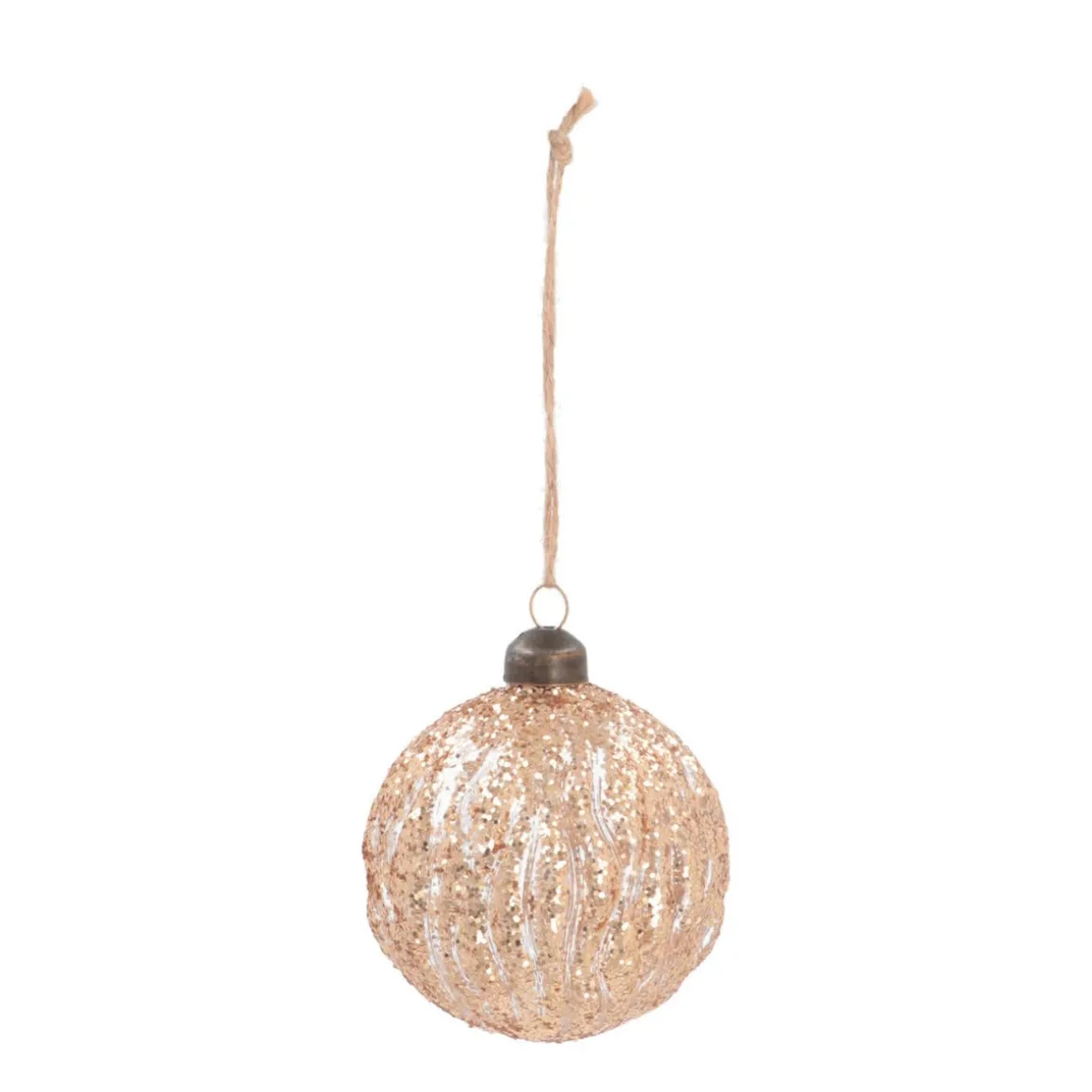 Luxury Transparent Christmas Bauble With Glitter Stripes | Bronze | Glass | 8cm
