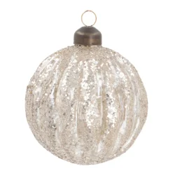 Luxury Transparent Christmas Bauble With Glitter Stripes | Champagne | Glass | 8cm