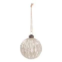 Luxury Transparent Christmas Bauble With Glitter Stripes | Champagne | Glass | 8cm