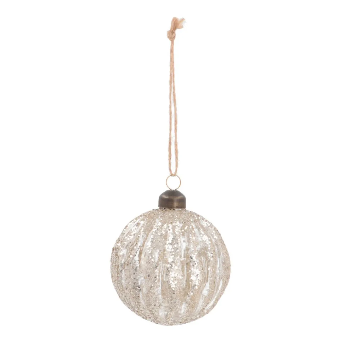Luxury Transparent Christmas Bauble With Glitter Stripes | Champagne | Glass | 8cm
