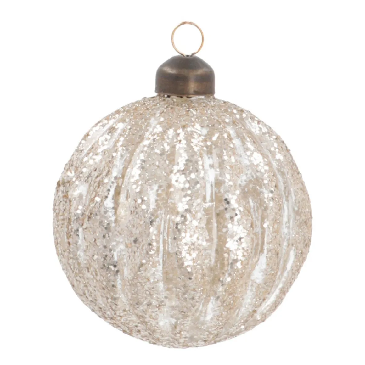 Luxury Transparent Christmas Bauble With Glitter Stripes | Champagne | Glass | 8cm