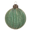 Luxury Vertical Relief Bauble With Glitter | Glass | Green-Gold | 8cm