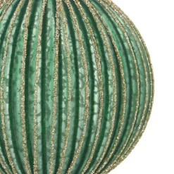 Luxury Vertical Relief Bauble With Glitter | Glass | Green-Gold | 8cm