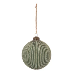 Luxury Vertical Relief Bauble With Glitter | Glass | Green-Gold | 10cm