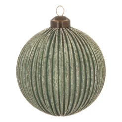 Luxury Vertical Relief Bauble With Glitter | Glass | Green-Gold | 10cm