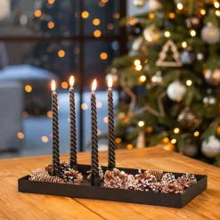 Magnetic Candle Tray | 42x22 Cm | Matt Black | Including Candle Holders