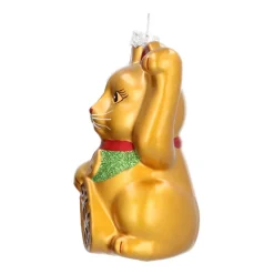 Maneki-neko Glass Hanging Figurine 10.5cm Gold