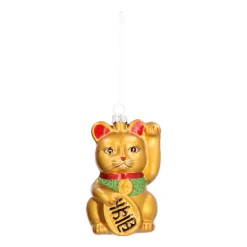 Maneki-neko Glass Hanging Figurine 10.5cm Gold
