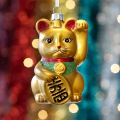 Maneki-neko Glass Hanging Figurine 10.5cm Gold