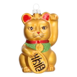 Maneki-neko Glass Hanging Figurine 10.5cm Gold