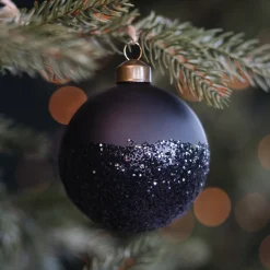 Matte Black Christmas Bauble With Black Glitter Dip