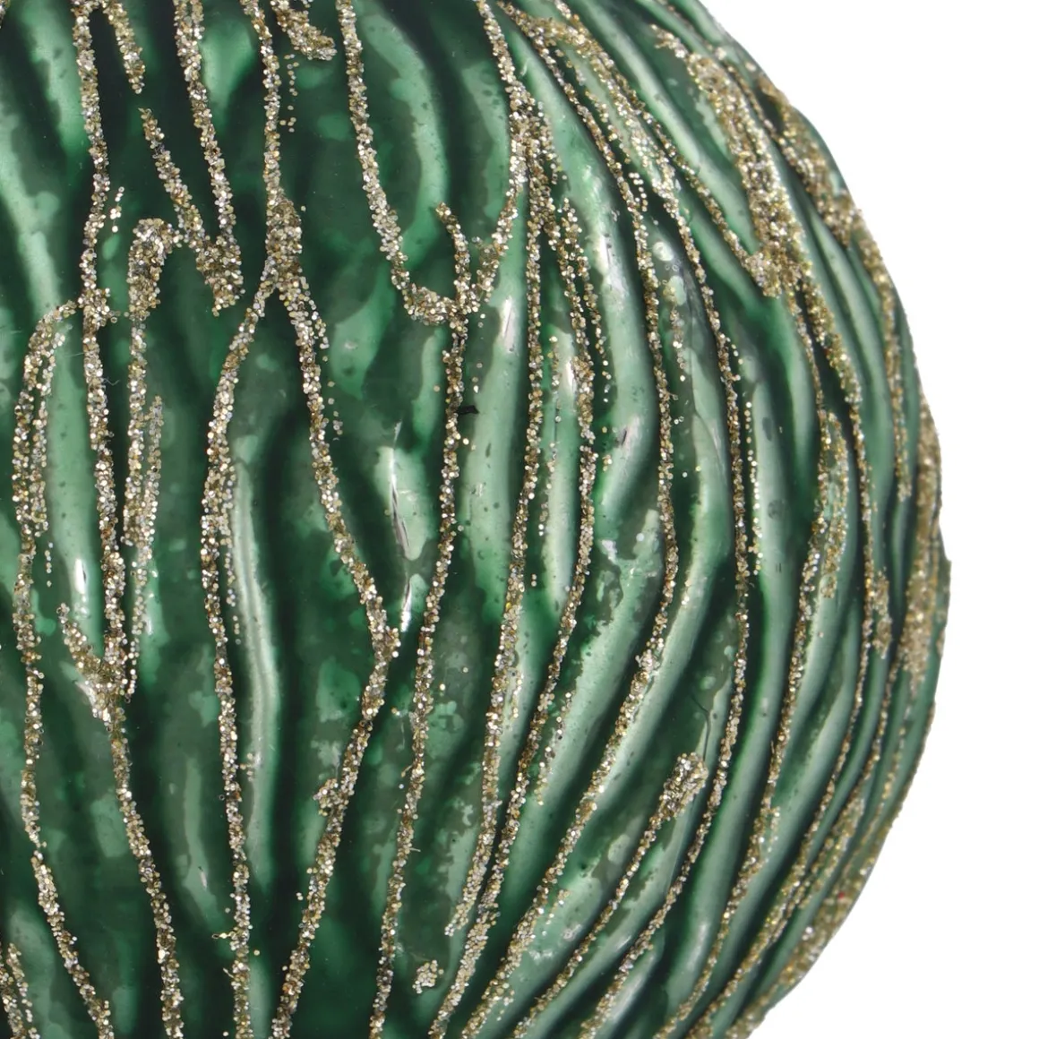 Matte Green Christmas Bauble With Organic Lines