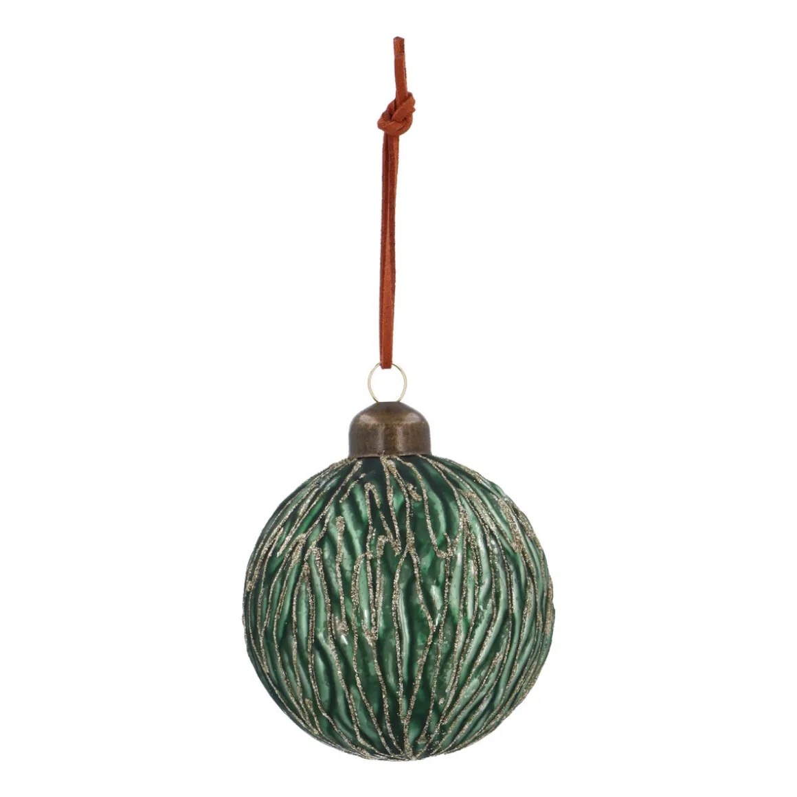 Matte Green Christmas Bauble With Organic Lines