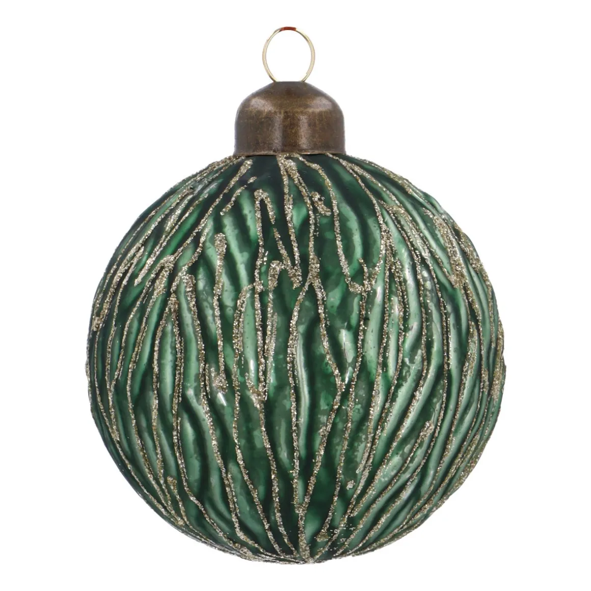 Matte Green Christmas Bauble With Organic Lines