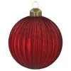 Matte Red Crackle Christmas Bauble With Glitter Lines