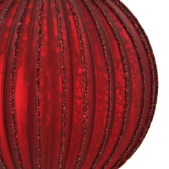 Matte Red Crackle Christmas Bauble With Glitter Lines