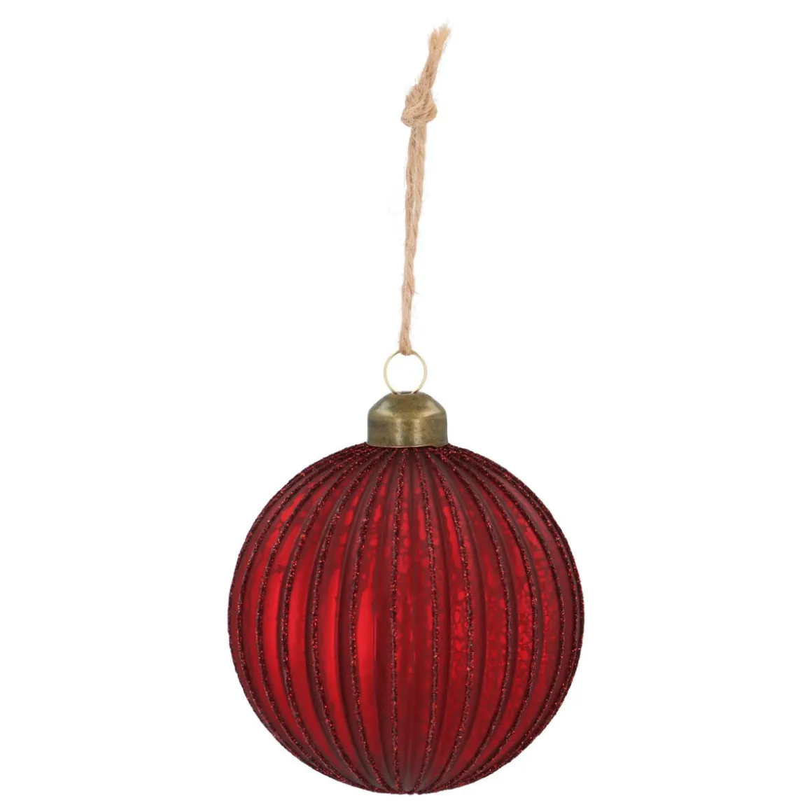Matte Red Crackle Christmas Bauble With Glitter Lines
